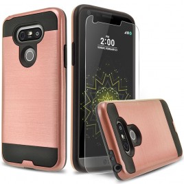 LG G5 Case, 2-Piece Style Hybrid Shockproof Hard Case Cover with [Premium Screen Protector] Hybird Shockproof And Circlemalls Stylus Pen (Rose Gold)
